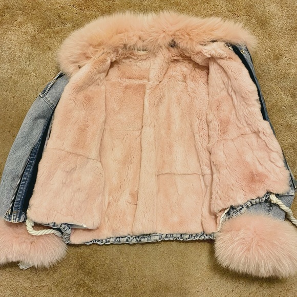 Real Rabbit Fur distressed Jean Coat - Picture 3 of 7